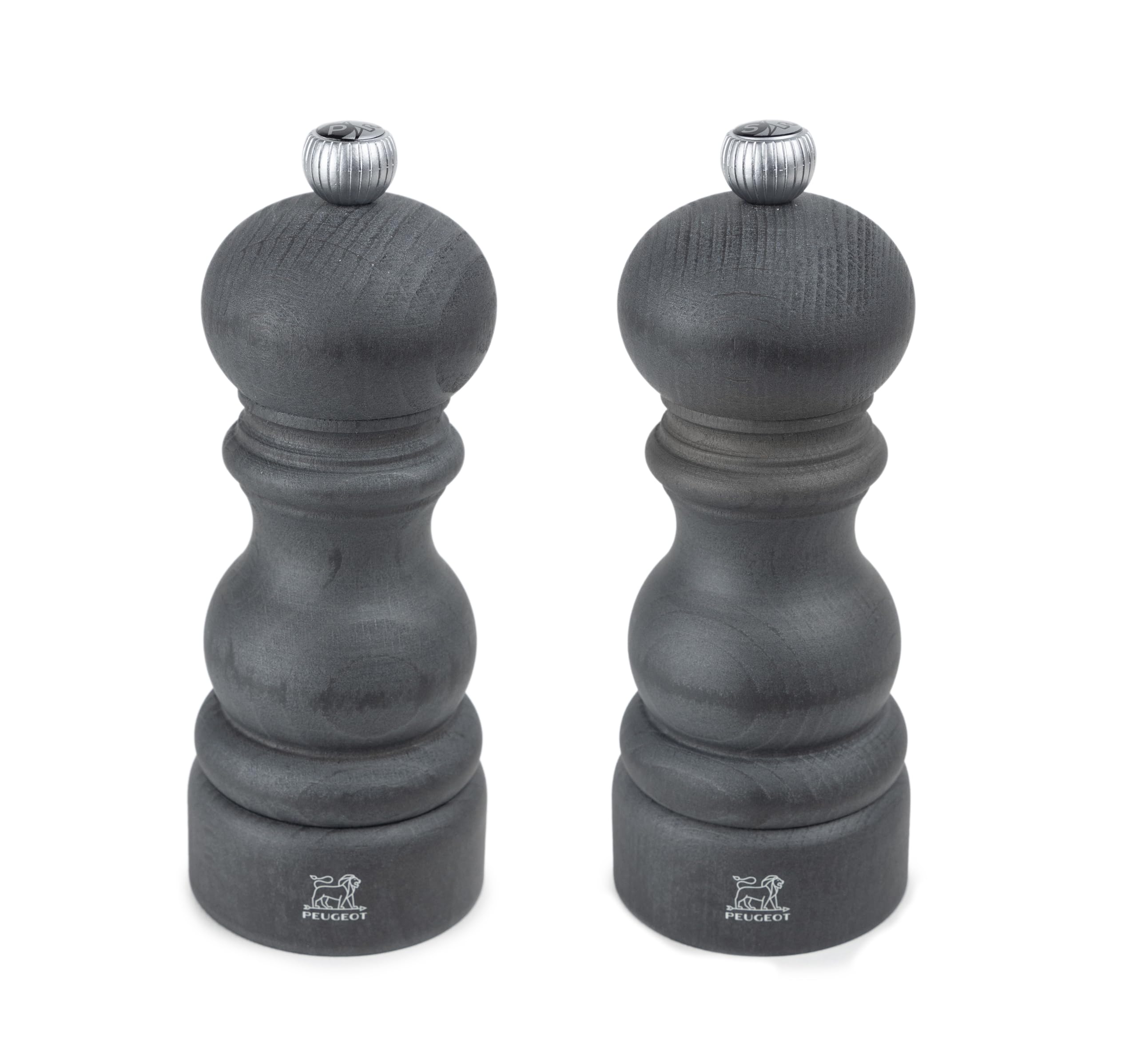 PEUGEOT – Duo Paris – Pfeffermühle + Salzmühle 15 cm – Klassische Einstellung – Aufbereitetes Holz mit PEFC-Zertifizierung – Farbe Graphit, Natur