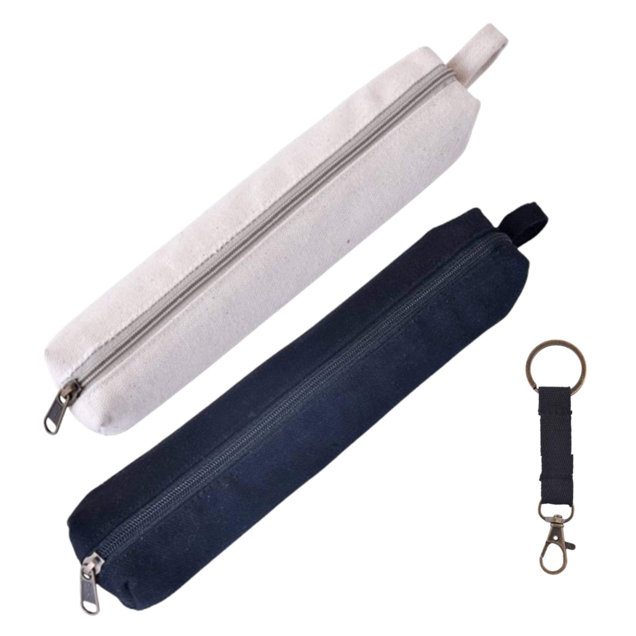Lify Small Pencil Pouch Pen Case Canvas for Adults Boys Girls with Aesthetic Slim Thin Design School Stationary Art Supplies Brown- 2 Piece Pack (Off-White(1Pcs) + Black(1Pcs))-image-44