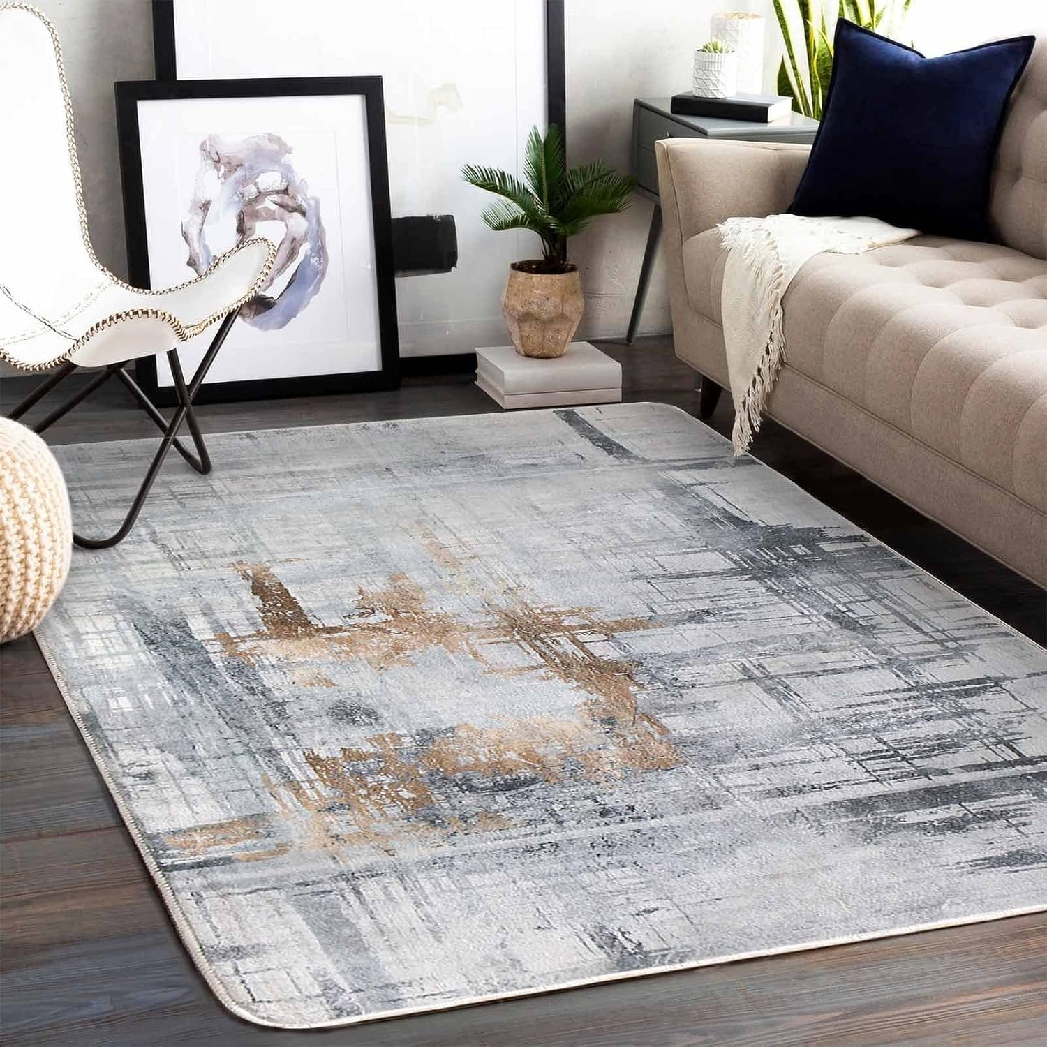 Cinknots Area Rug Living Room Rugs Grey Modern Luxury Rug Soft Short