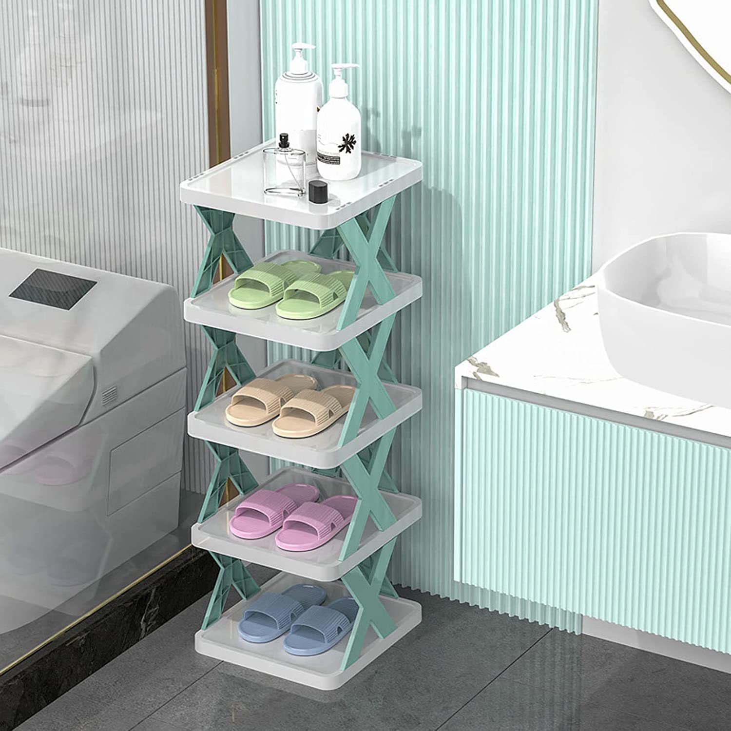 Plastic 5-Tier Kids Shoe Rack, Collapsible Shoe Rack for Kids' Rooms, Foldable Vertical Shoe Organizer for Front Door Entrance, Compact Shoe Storage Shelf for Narrow Spaces (Multi, pack of 1)-image-13