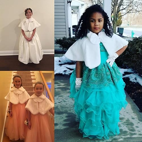 Miniatura 2 de Fankeshi Ivory Faux Fur Flower Girl Bolero Shrug Accessories Princess Cape