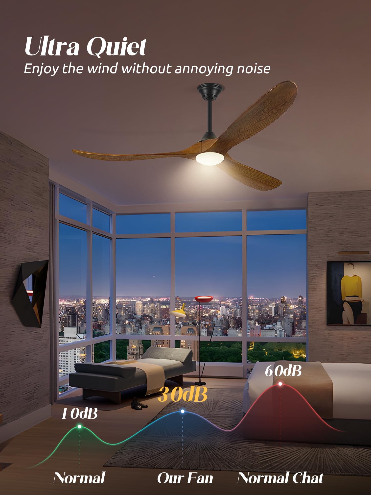Ventilatore Da Soffitto In Legno Da 152 Cm Con Luce, Ventilatori Da Soffitto Per Interni E Per Esterni Con Motore Cc Reversibile, Ventilatore Da Soffitto Per Grandi Spazi Con Flusso D'Aria