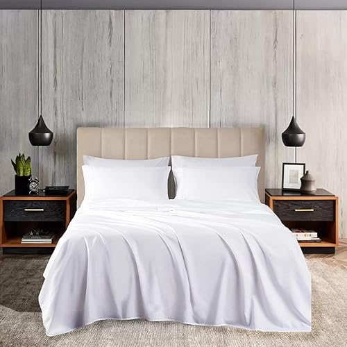 Juego de sábanas de algodón egipcio de 1000 hilos, suave y transpirable, 4 piezas de tejido satinado para una sensación suave y sedosa, se adapta a