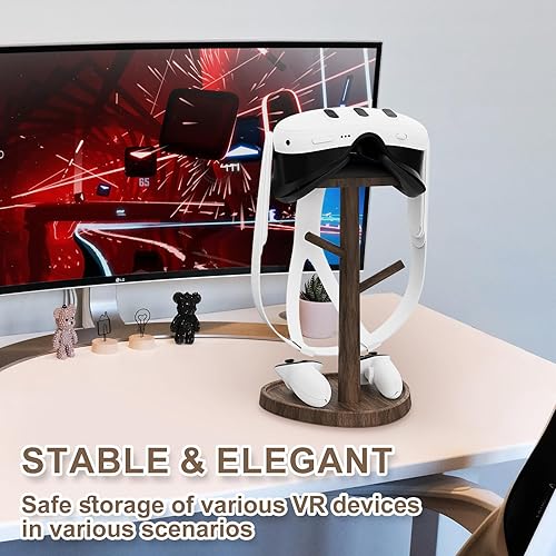 Miniatura 5 de HiBloks VR Stand Accessories, Wooden Headset Display Holder & Touch Controller Mount Station for MetaOculus Quest 3, Quest 2, PSVR 2, Valve Index,