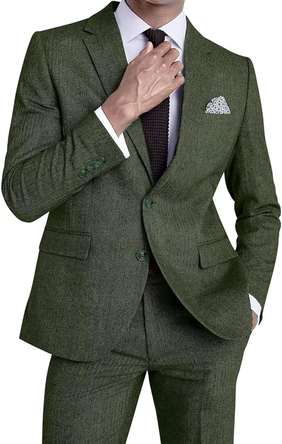 メンズスーツ 3ピースグリーンウールツイード サイズL カラー