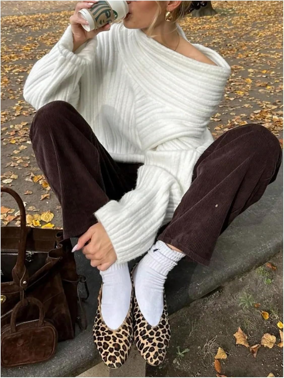 Verdusa Women's Off The Shoulder Chunky Sweater Fall Top Oversized Cozy Sweaters Elegant Knit Pullovers - Image 3
