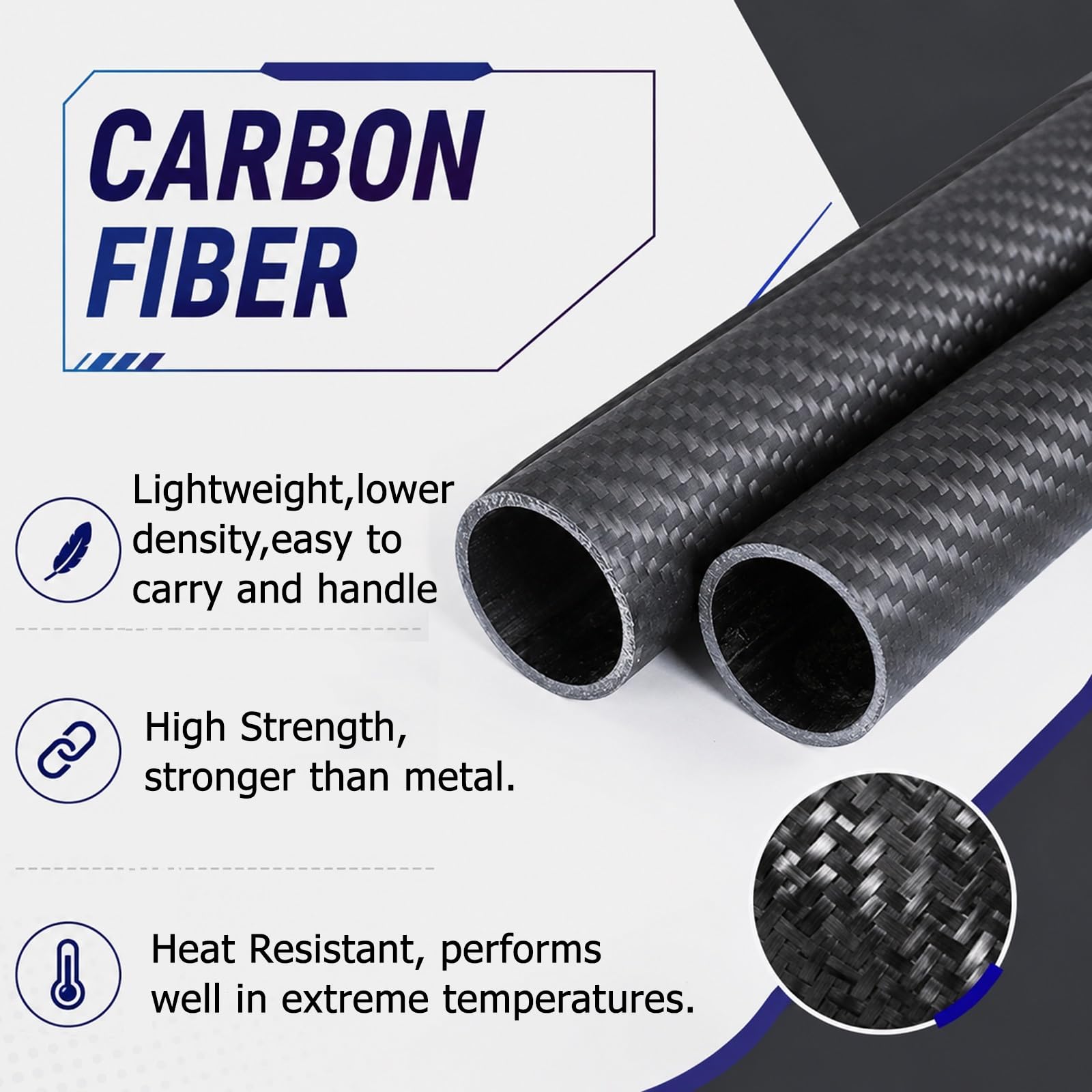 Tubo de Fibra de Carbono Tubos de Carbono de Grado Profesional, Personalizables, para robótica, impresoras 3D, aeromodelismo (RC) y estructuras de Cometas(42x37x1000MM)
