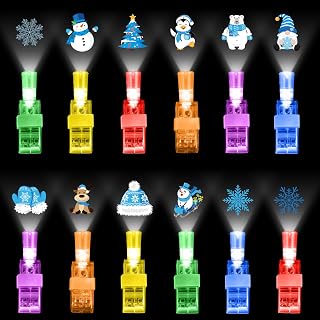 Capoda 36 Pack Winter Themed LED Finger Lights – Glow in the Dark Party Favors with Snowflake, Snowman & Penguin Projection, Light Up Rings for Holiday Celebration, Christmas Party Supplies