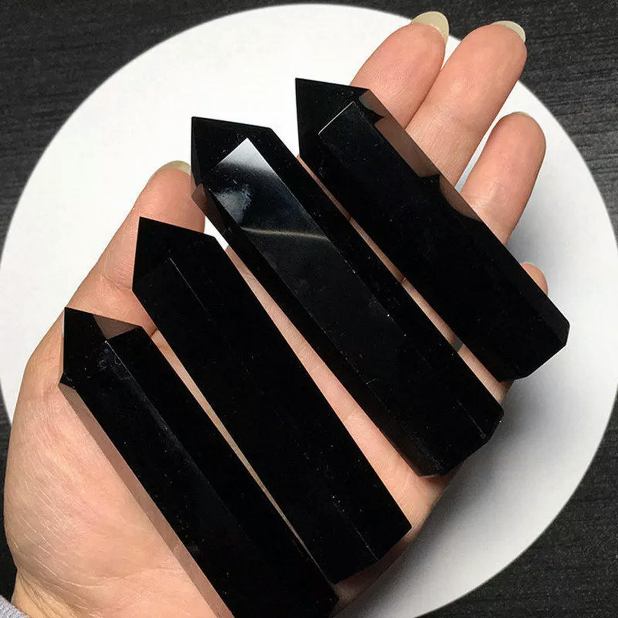 Cristal de Quartz Noir 65-75 mm : lot de 5 obélisques anti-stress pour la maison