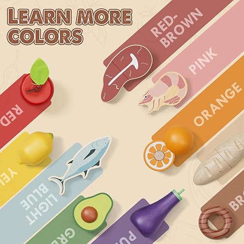 Miniatura 4 de Lehoo Castle Juegos de comida de madera para jugar, 4 grupos de alimentos, juguetes de clasificación para niños pequeños de 3 a 5 años, juego de