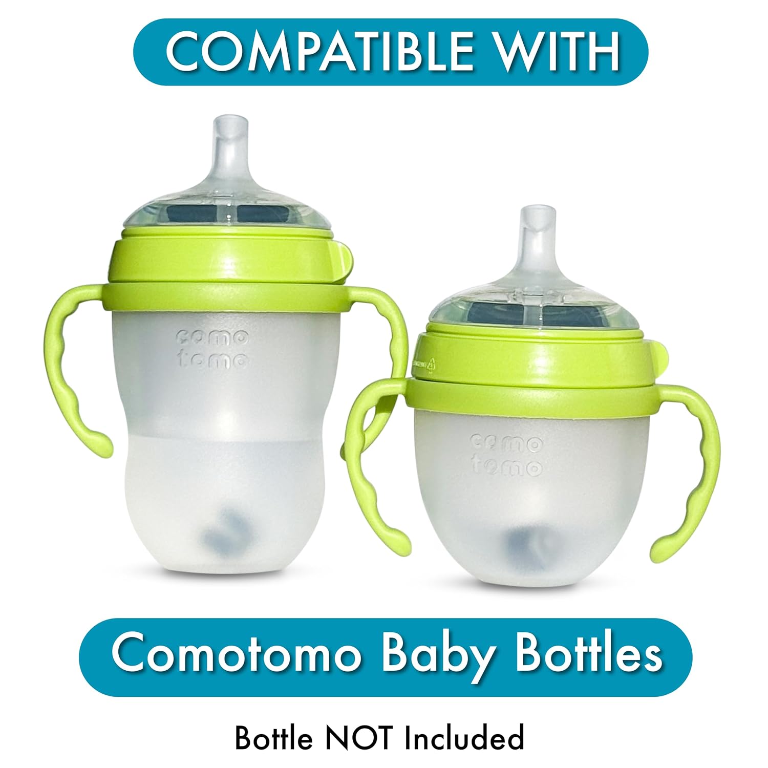 Straw Cup Conversion Kit for Comotomo Baby Bottles 3-Count, Soft Food Grade Silicone Straw Spout Nipples, All Silicone Weighted Straw, Green Bottle Handles and Cleaning Brush, BPA Free, 6+ Months
