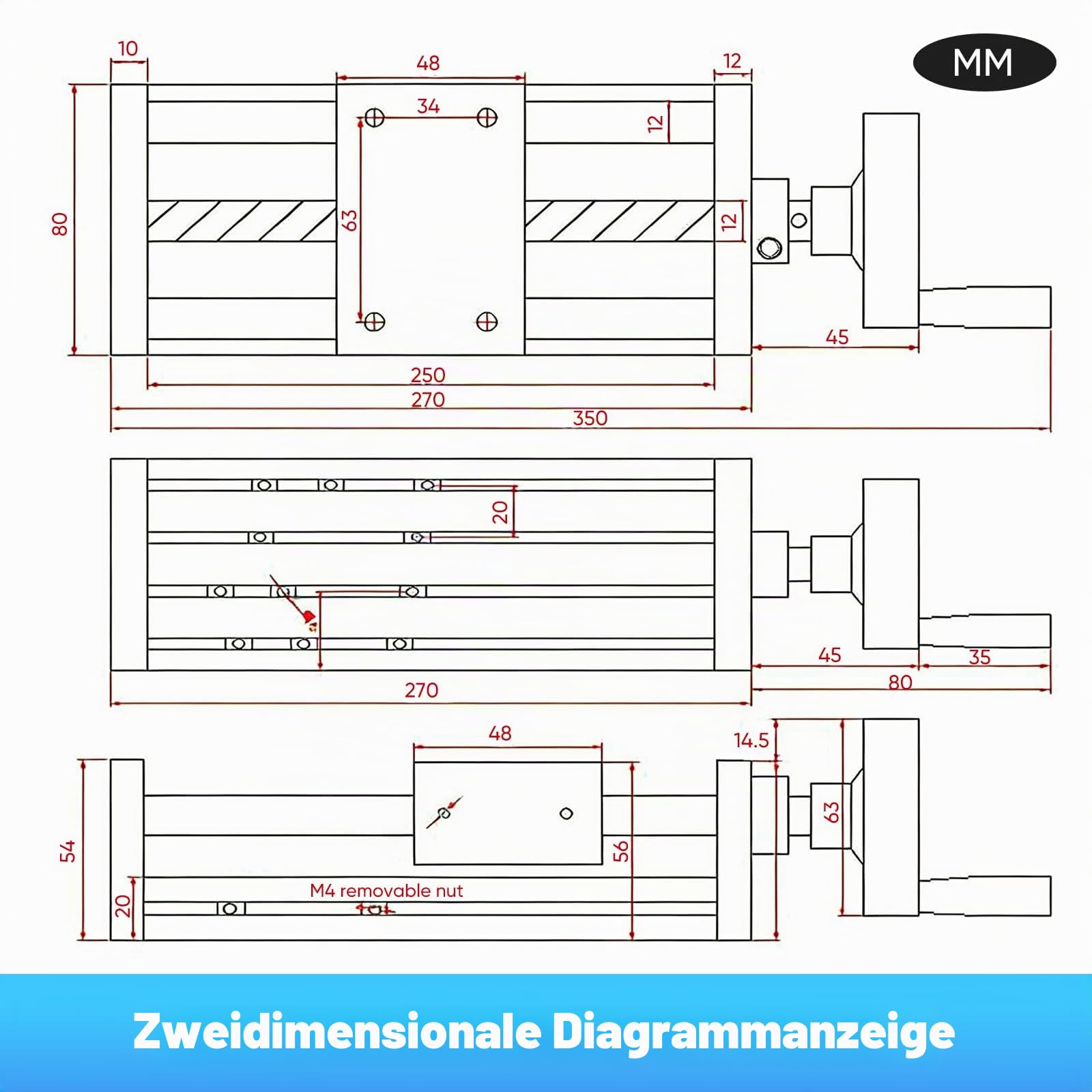 Linearführung, 200mm Linearführungen Linearschiene Hohe Präzision Manuelle Linearführung mit Verriegelung Handrad Kugelumlaufspindel ±0,05 mm Lineartisch für CNC-Ausrüstung Transformation