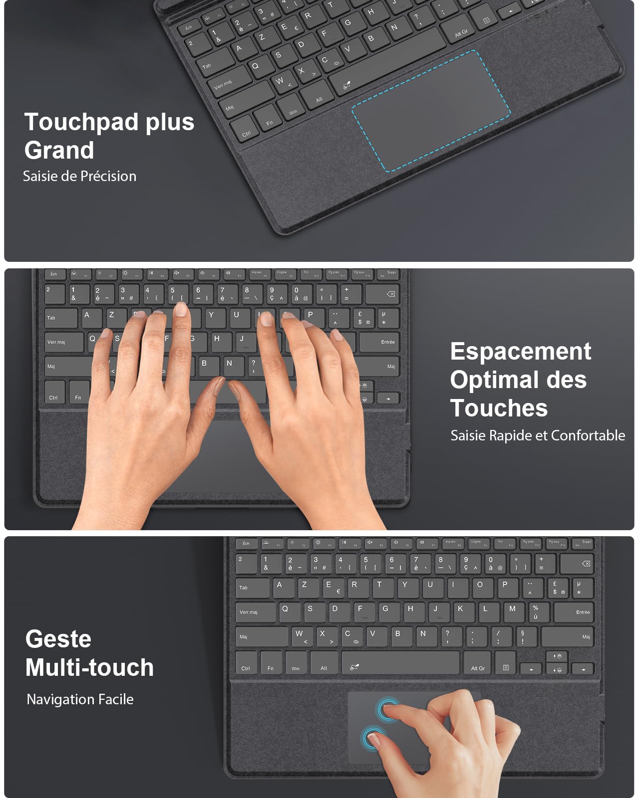 MoKo Clavier Français Compatible avec Microsoft Surface Pro 12 (13 Pouces 12ᵉ Génération 2026)/11/10/ 9/8/ X, Clavier AZERTY Bluetooth avec Pavé Tactile, Rétroéclairage 7 Couleurs, Rechargeable