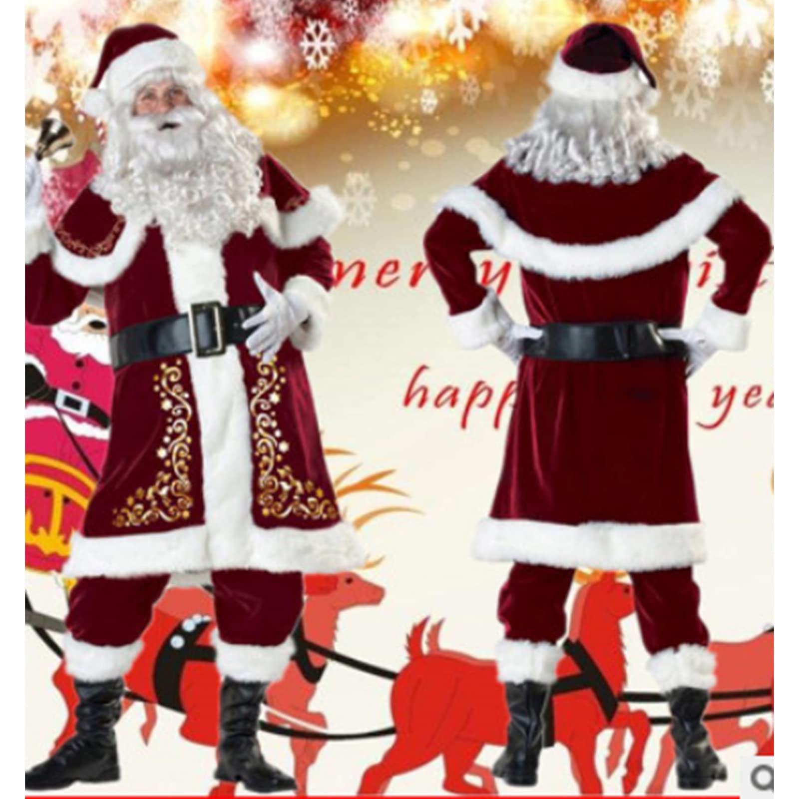 Juego de 6 piezas de Navidad de lujo de terciopelo para adultos traje de Papá Noel de felpa real traje de disfraz de terciopelo Cosplay