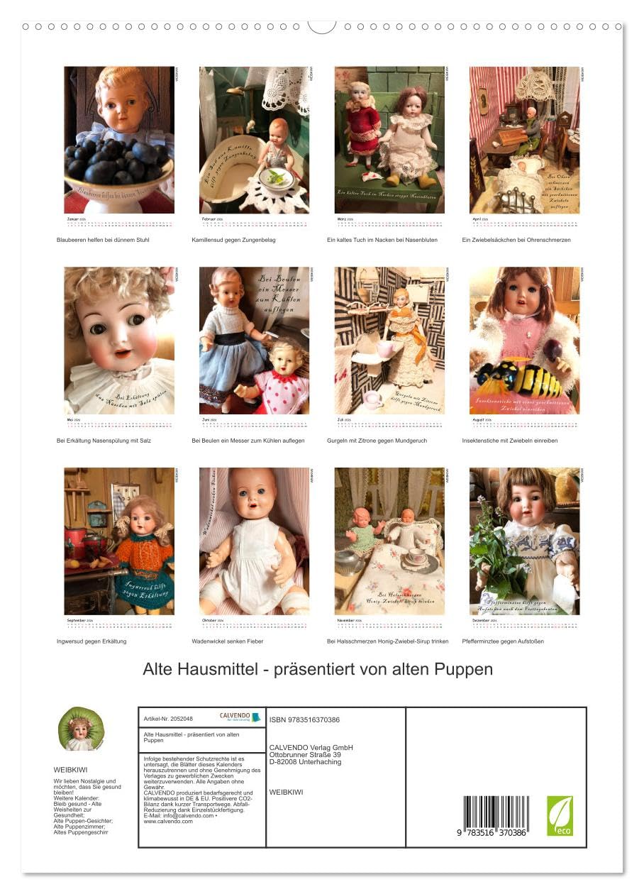 Alte Hausmittel - präsentiert von alten Puppen (hochwertiger Premium Wandkalender 2026 DIN A2 hoch), Kunstdruck in Hochglanz: Alte Puppen bringen alte ... wieder in Erinnerung. (CALVENDO Gesundheit)