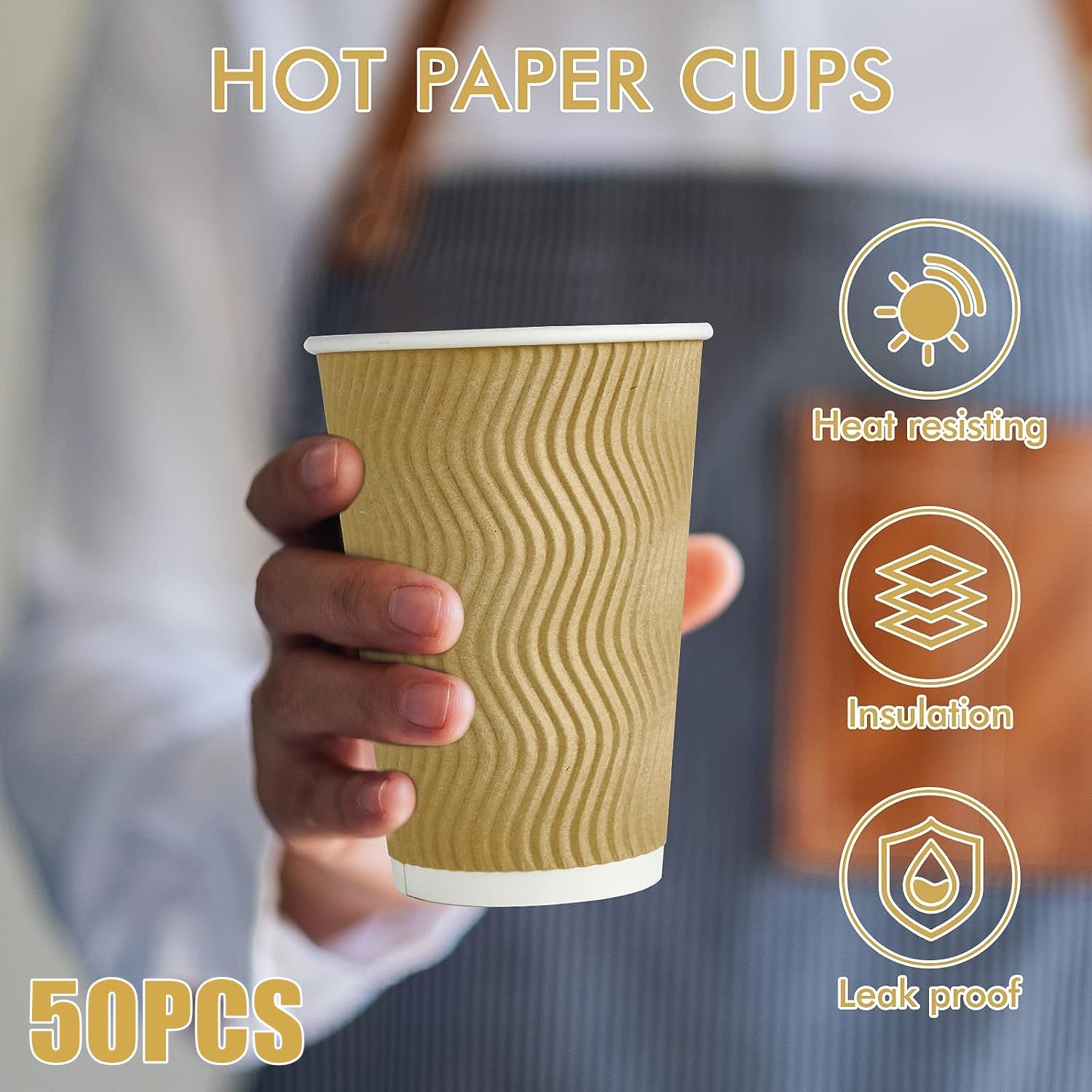 LATERN 50 Stück Kaffeetassen aus Kraftpapier, 360ml 3-Lagige Isolierte Wellenwandbecher Recycelbare Einwegbecher zum Mitnehmen für Kaffee Tee und Andere Heiße und Kalte Getränke
