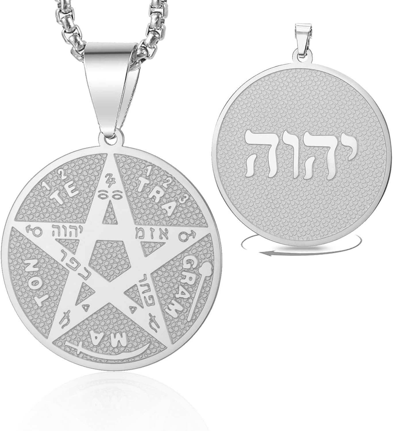 Eouyt Pentagram Tetragrammaton Necklace For Men Women, Hebrew Pentacle Pendant Protection Amulet Wicca Pagan Jewelry Gifts, Box Chain-S