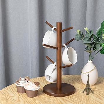MyLifeUNIT Mug Holder Tree, Coffee Cup Holder with 6 Hooks (Brown) | Anti-slip padded bottom, space-saving compact design, easy air drying, sturdy tip-resistant structure