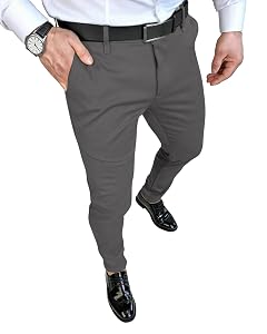 Mens Dress Pants Formal Slim Fit Trousers Stretch Expandable Waist Suit Pants Skinny Tapered Slacks with 4 Pockets