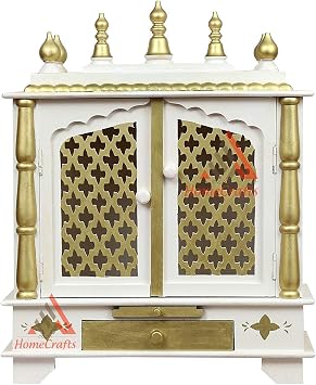 HomeCrafts Hand Painted Wooden Religious Home Temple with Doors, Side LED Lights White, Large/24x12x30 Inch