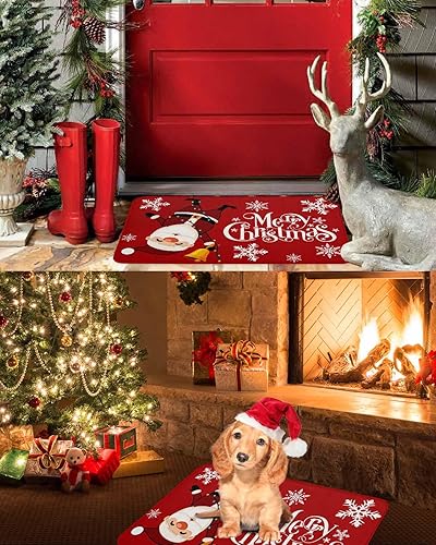 Vista 571 de Tapete de Feliz Navidad, tapete antideslizante para puerta delantera, baño, cocina, dormitorio, patio, entrada, 16 x 24 pulgadas, rojo, negro y verde