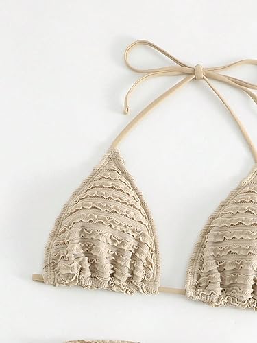 Miniatura 4 de GORGLITTER Traje de baño de 3 piezas para mujer, conjunto de bikini de triángulo halter con falda de playa