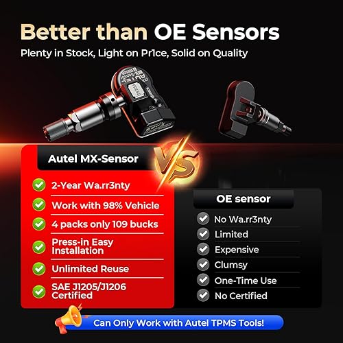 Miniatura 6 de Autel Sensor TPMS 1 sensor, válvula de metal MX-Sensor 315 MHz + 433 MHz, programable universal especialmente diseñado para reemplazo de sensores