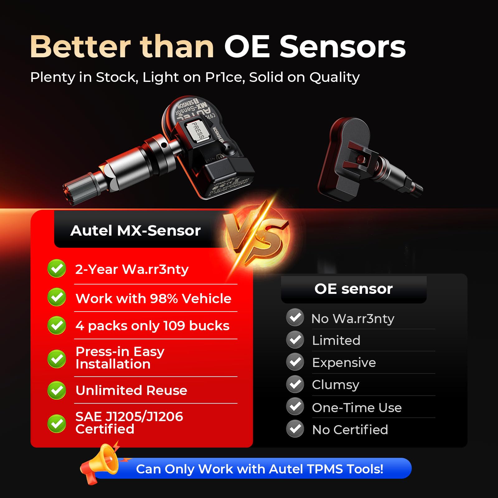 Autel Sensor TPMS 1-Sensor, MX-Sensor 315MHz + 433MHz Válvula de