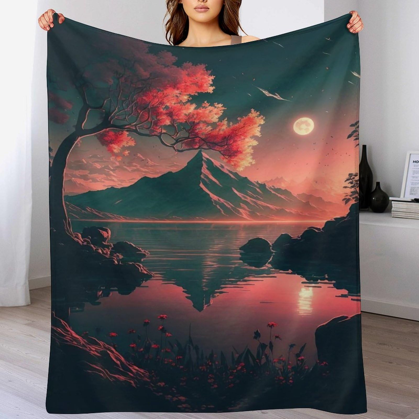 Couverture cerisier japonais contre le froid : flanelle douce pour canapé-lit