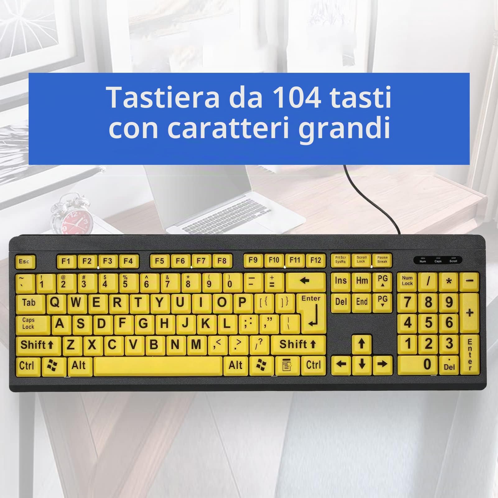Tastiera per Computer con Stampa Grande USB cablata per utenti ipovedenti 104 Tasti ad Alto Contrasto Lettere per Anziani,Tastiera cablata