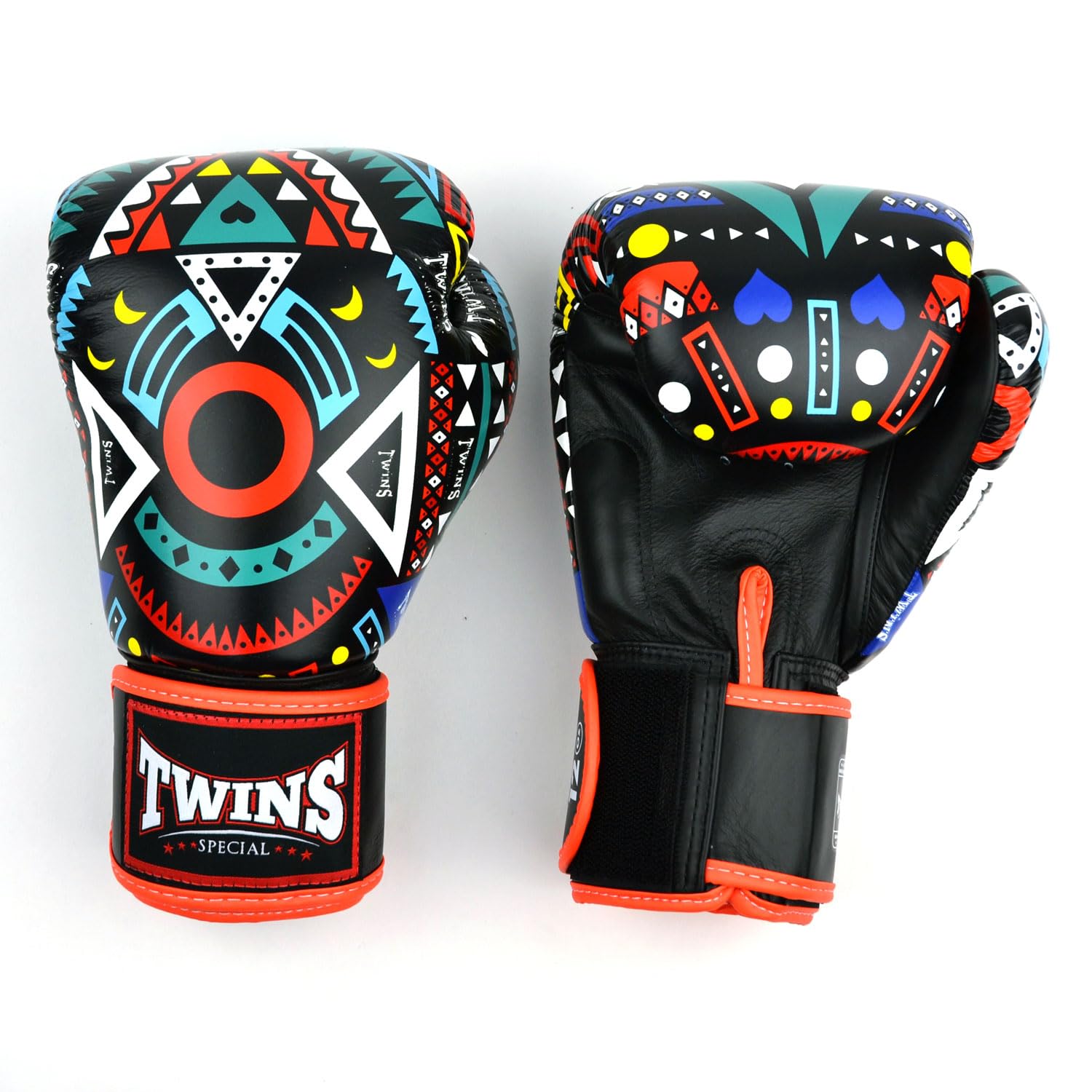 Twins Special FBGVL4 Printed Design Leather Boxing Gloves, Hook & Loop Closure, For Muay Thai, Boxing, Kickboxing & MMA Training & Sparring (Aztec, 10oz) — image 1