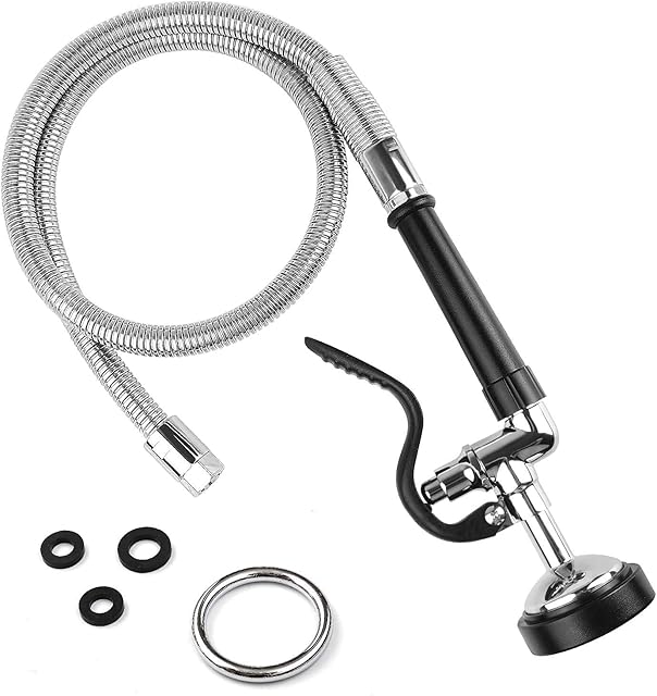 Pre-Rinse Replacement Kit - High Pressure Spray Head and Stainless Steel Hose Connection for Commercial Sink Tap