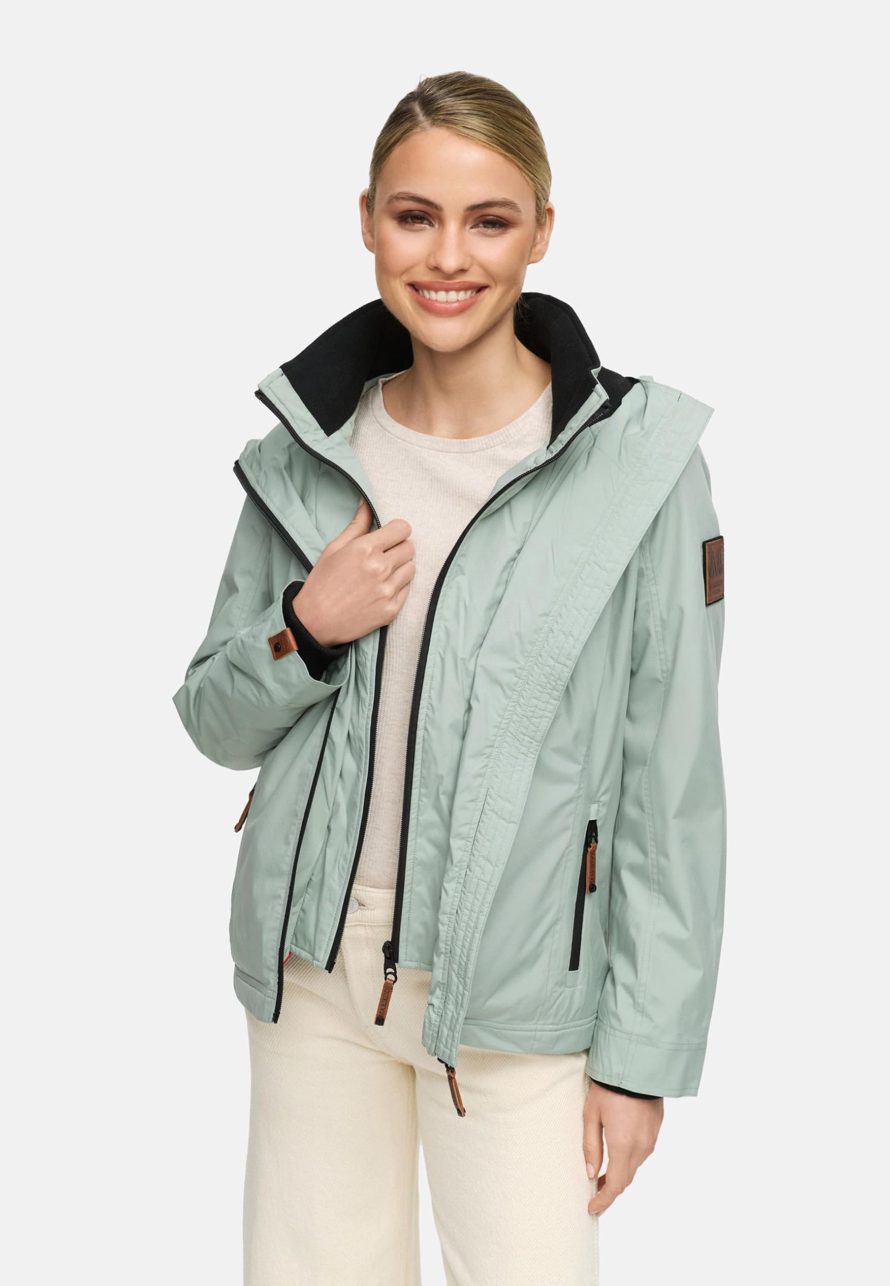 MARIKOO leicht gefütterte Damen Übergangsjacke kurze Sommerjacke mit kuscheligem Fleece-Innenfutter und großer Kapuze Erdbeere XS-6XL