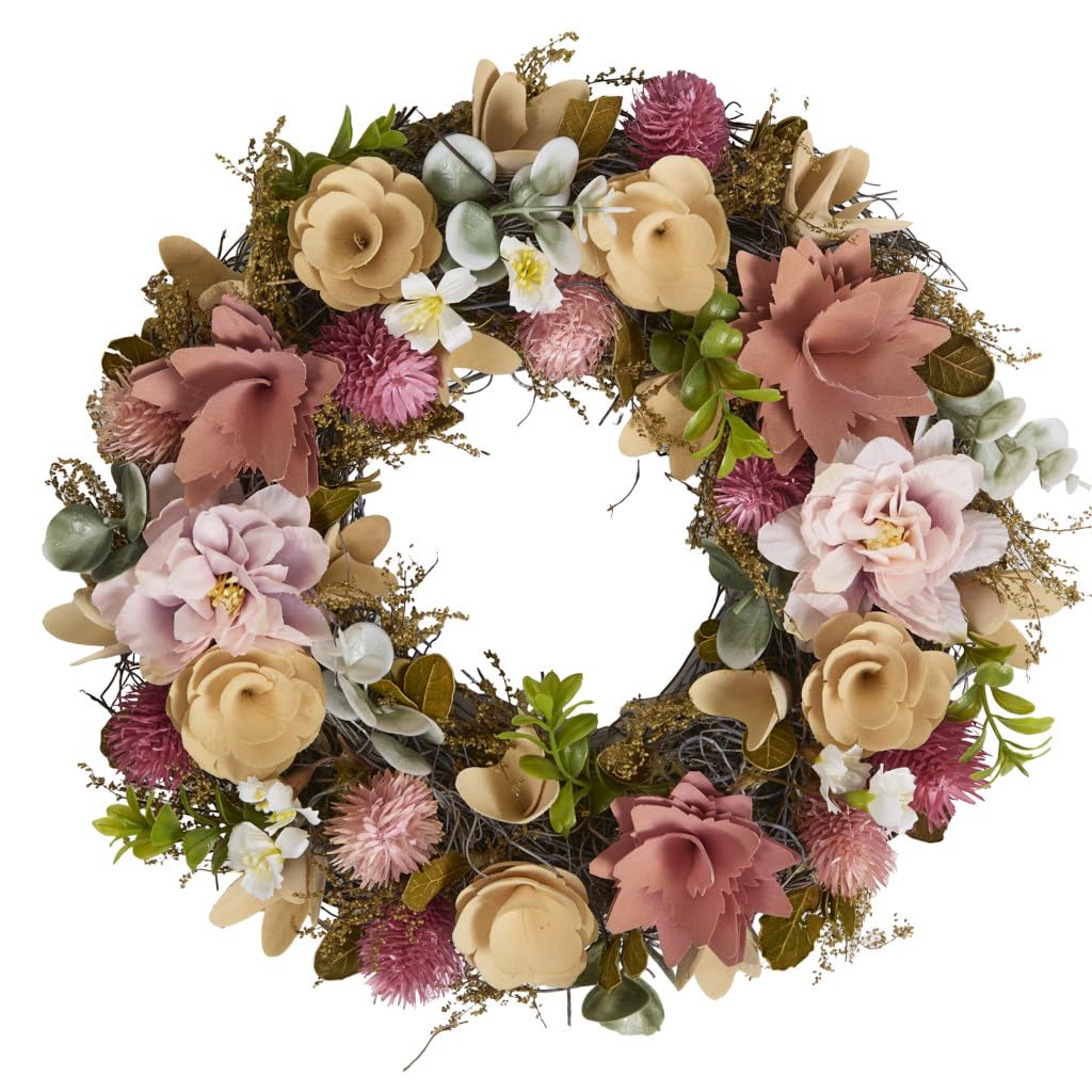 Summer Wreath Natural Wooden Garland Ornament for Front Door (Blush Pink)