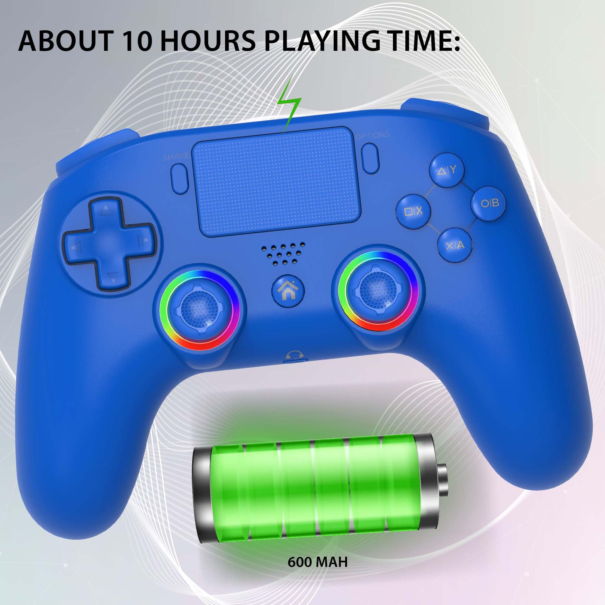 SUBSONIC - Kabellose Controller für PS4 und PC - RGB LED - Blau | Ergonomisch, Programmierbare LEDs, Vibrationsfunktion, Programmierbare Paddles – Kompatibel mit PlayStation 4 und PC