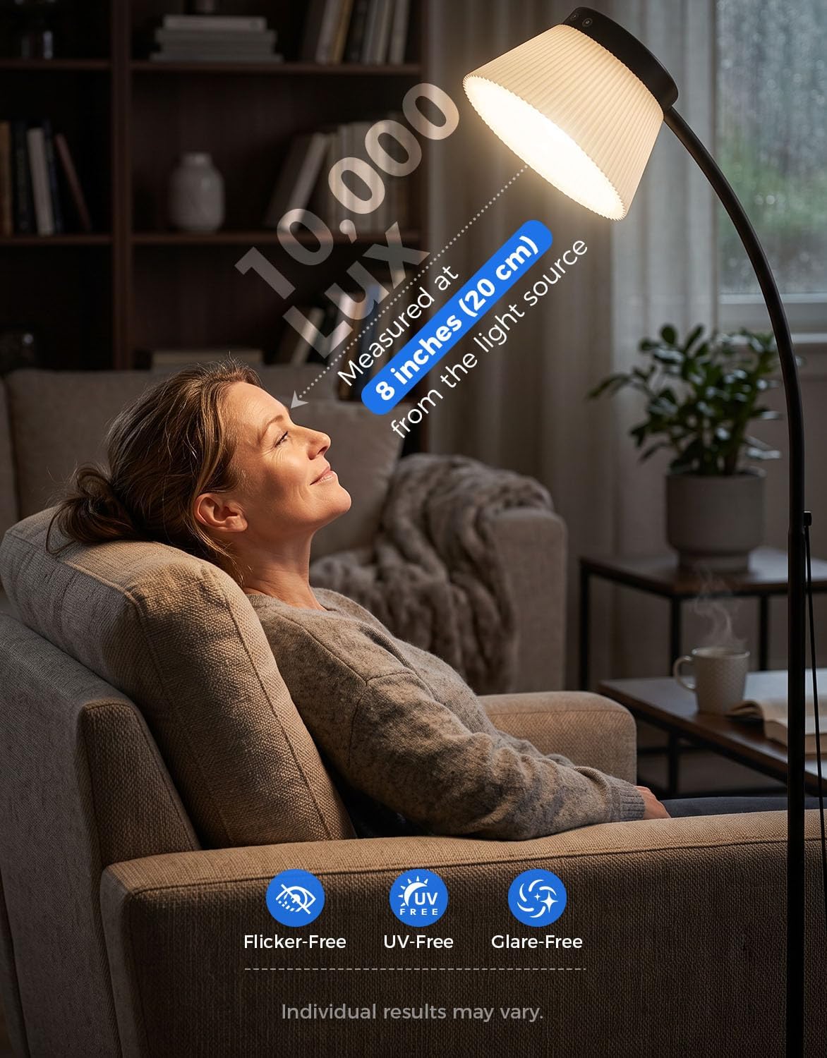 Bakzon Light Therapy Lamp 10000 Lux Sun Lamp, UV-Free Sunlight,5 Brightness