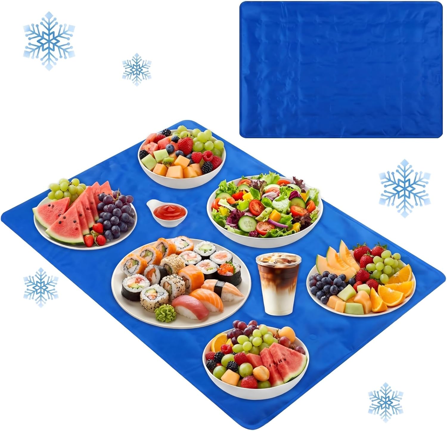 Dark Blue Extra Large Reusable Freezable Ice Mat for Buffet Chilled Serving Tray 24 x 35 inches Cooling Charcuterie Cooler for Food Cheese Deli Meat Veggie Sushi (Pure)