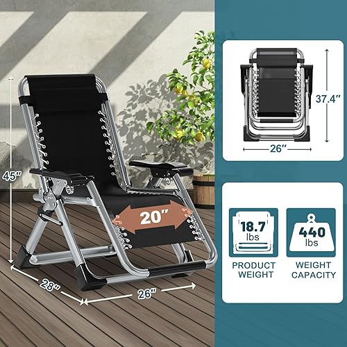 Miniatura 2 de NAIZEA Silla acolchada de gravedad cero, sillas plegables para exteriores, sillas de campamento reclinables ajustables con soporte para tazas, silla