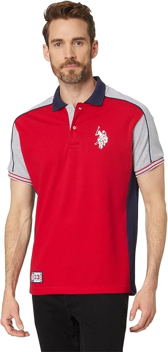 U.S. POLO ASSN. Slim Fit Short Sleeve Double Collar Pique Knit Polo Shirt