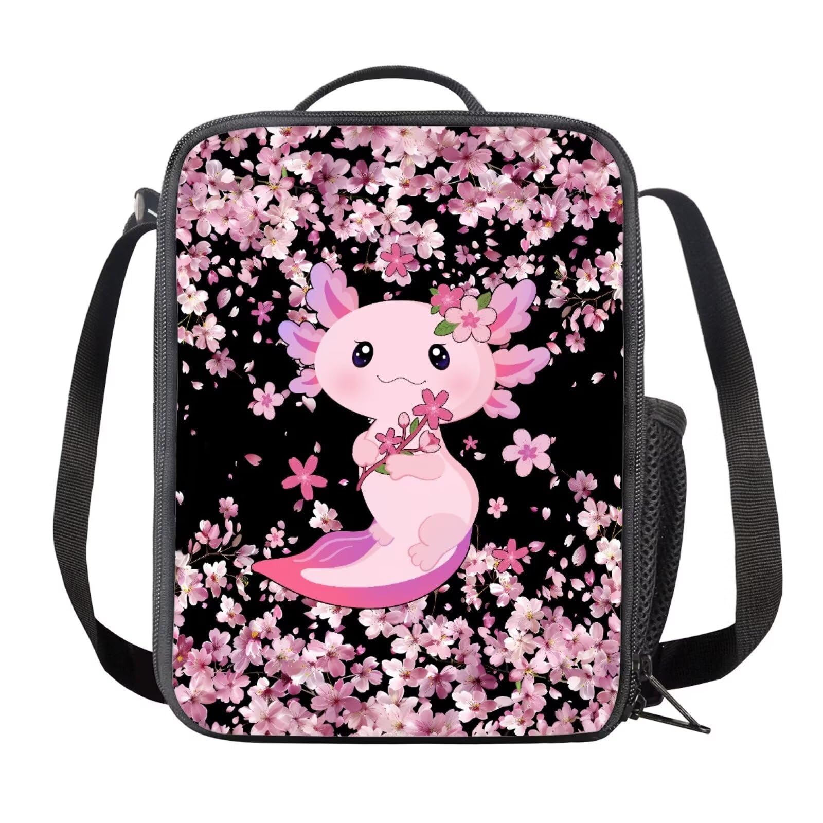 chaqlin Kids School Lunch Box Pink Axolotl Print Insulated Lunchbags for Teens Boys Personalised Lunch Bag Kids Lunch Cool Bag Food Container with Handle and Bottle Pocket โ image 1