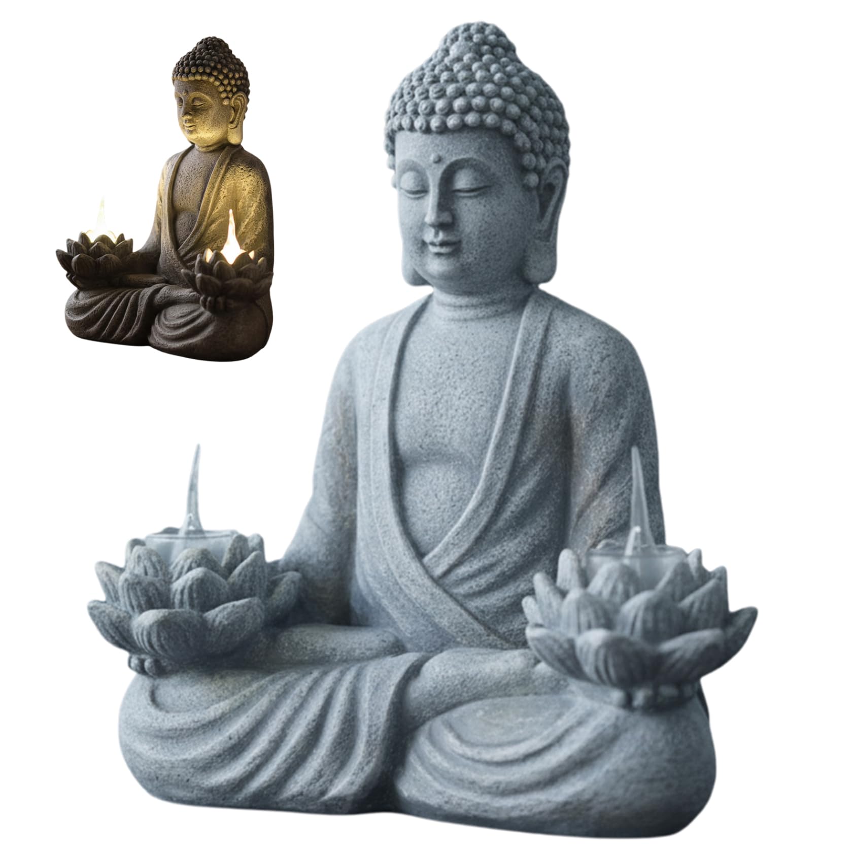 CAKEEYUM Buddha Statue Outdoor Solar Resin Small Buddha Statue with Lotus Lamp for Home Decor Yard Garden Patio Lawn Ornaments