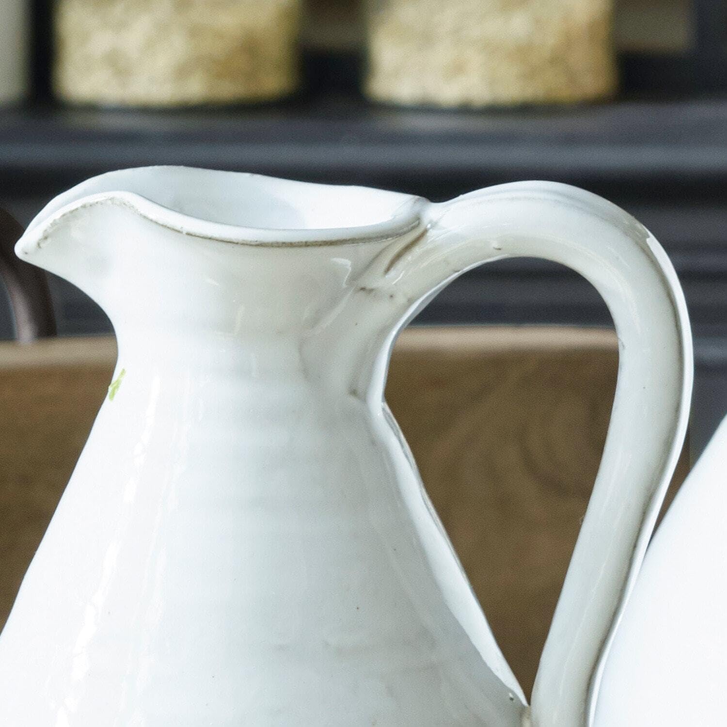 Loberon Vase 2er Set Yarick, weiß | unterschiedliche Größen, handgetöpfert, in Handarbeit lasiert, Blumenvase für Schnittblumen oder Trockenblumen, Terrakotta