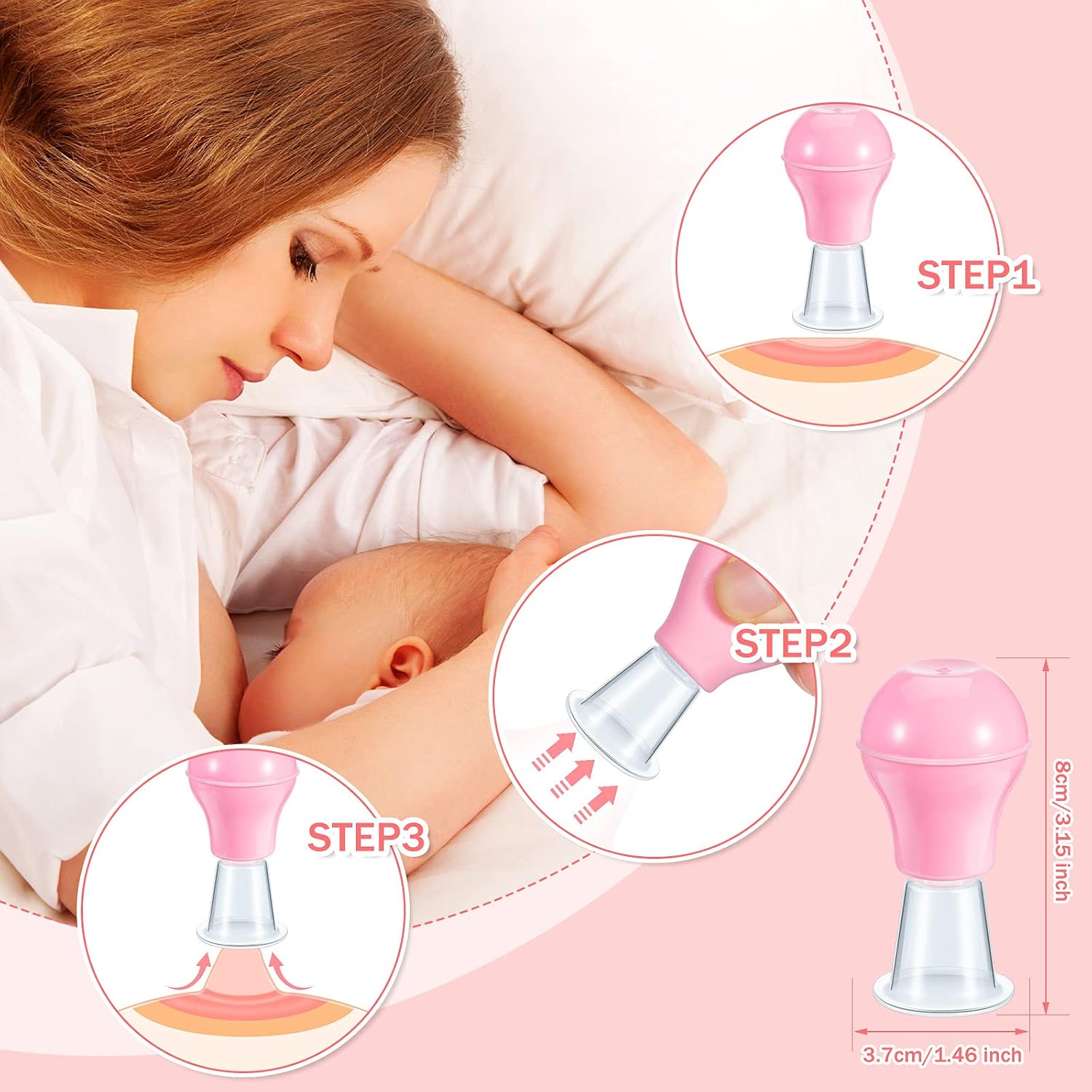BBTO 8 Pieces Nipple Corrector Sucker Silicone Nipple Puller with Case for Women Mother Breastfeeding Flat Inverted(1 Inch,Blue, Pink)