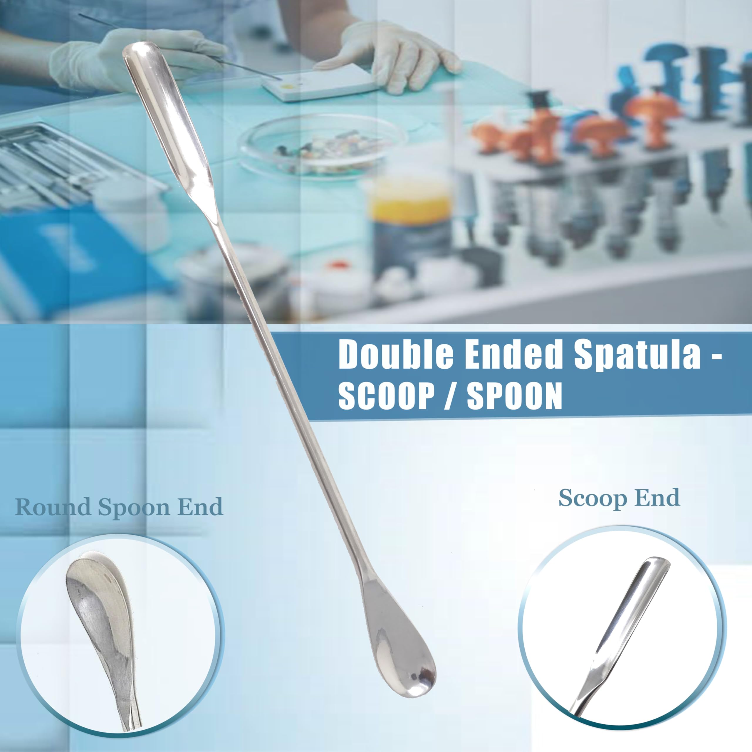 A2Z Lab Spatula Stainless Steel Micro Medicine Spoon Scoop, Laboratory Sampling Spoon Mixing Spatula for Powders Gel Cap Filler- Laboratory Supplies for Experiments and Lab Use - 7 inches