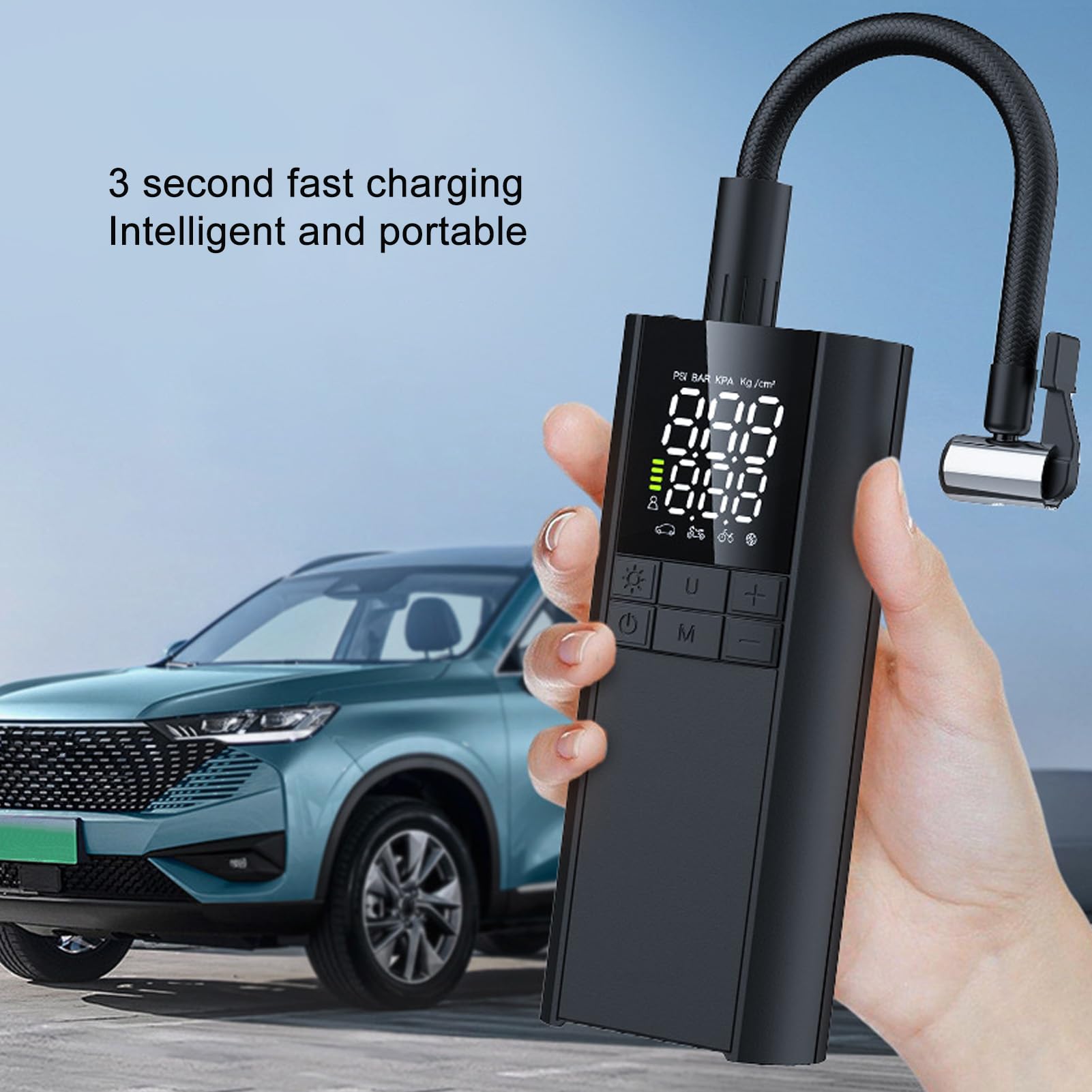 Elektryczna Pompka do Opon 8000 MAh, Przenośna Pompka do Opon ze Stopu Aluminium, Inflator 150 Psi z Manometrem, Lampka LED i Power Bank do Samochodu, Motocykla, Roweru, Piłek i