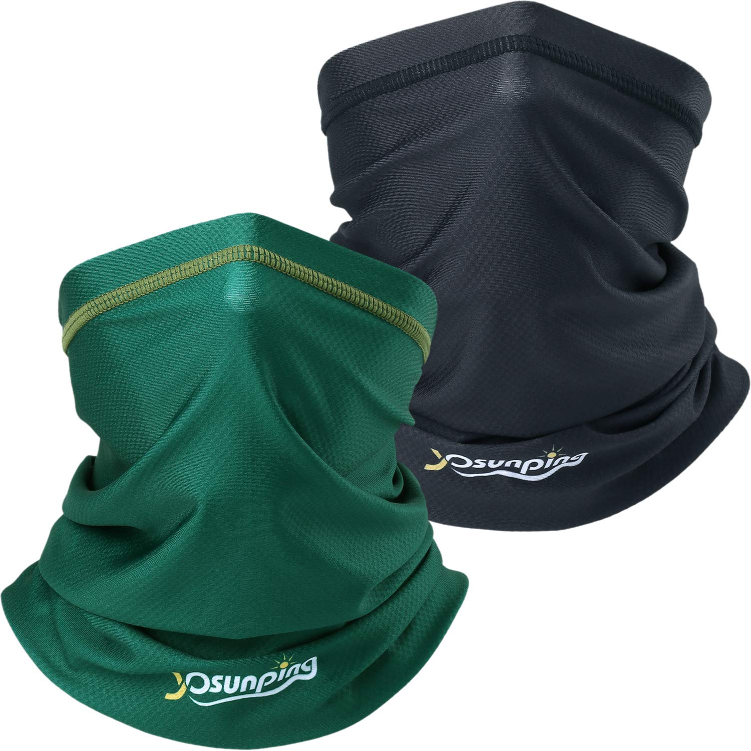 YOSUNPING Sun UV Dust Protection Breathable Elastic Scarf Neck Gaiter Face Mask for Summer Cycling Climbing Camping Hiking Fishing Hunting Running Headwear 2pcs Black,Forest Green 01+02