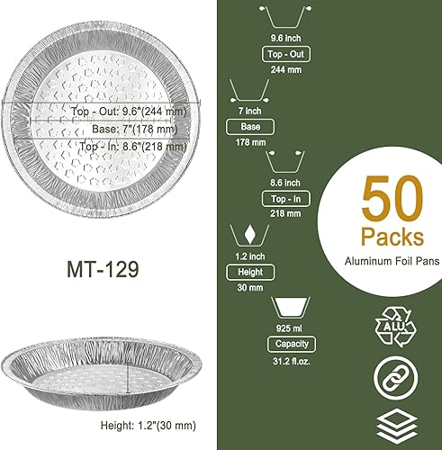 Miniatura 2 de Moldes redondos de papel de aluminio de 9 pulgadas (paquete de 50), recipientes desechables resistentes para asar, almacenar, hornear, cocinar,