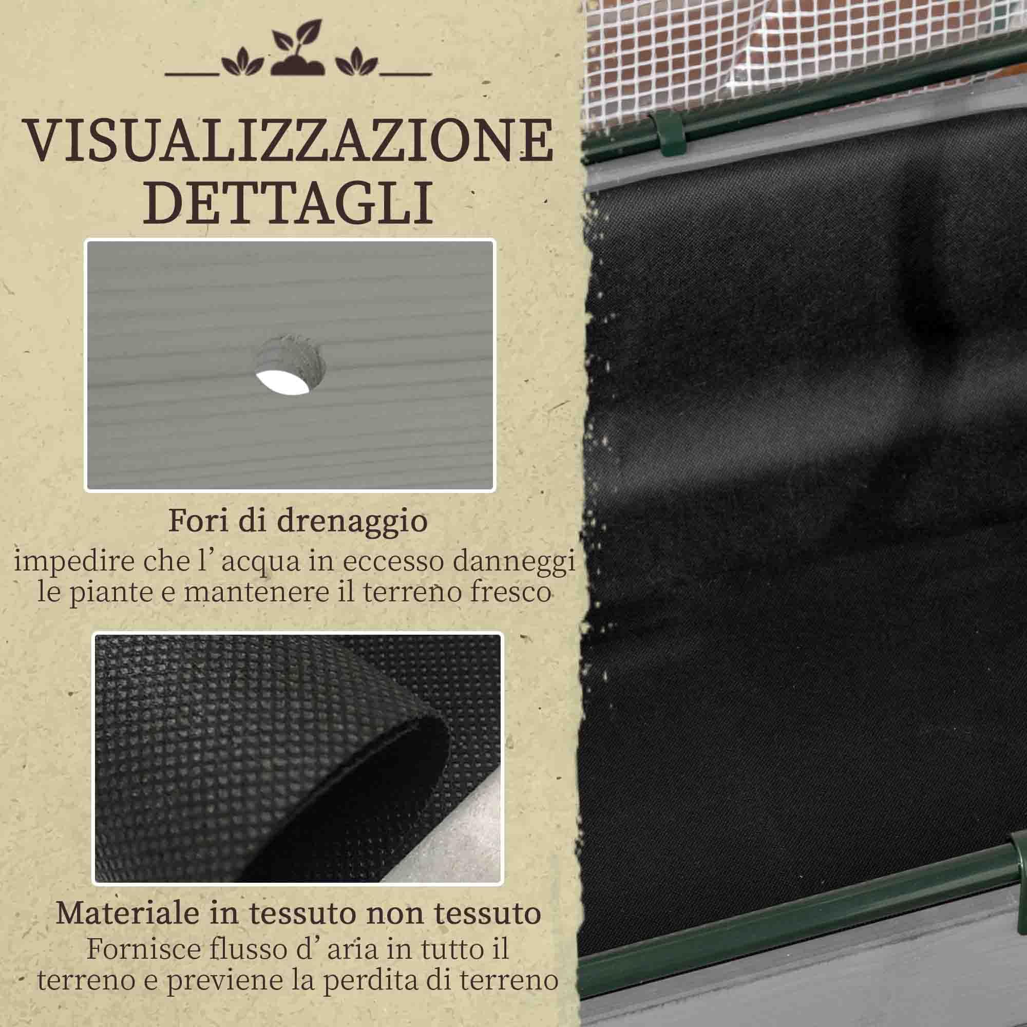 Outsunny Letto per Orto Rialzato con Copertura in PE, Fioriera Rialzata da Esterno in Abete con 4 Fori di Drenaggio, per Fiori e Verdure, per Giardino, Balcone, 121x55x117 cm, Grigio Scuro
