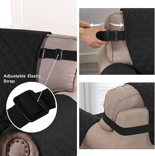 Miniatura 4 de H.VERSAILTEX Protector de sofá para perros, gatos y mascotas, funda acolchada para sofá biplaza con correa elástica antideslizante, resistente al