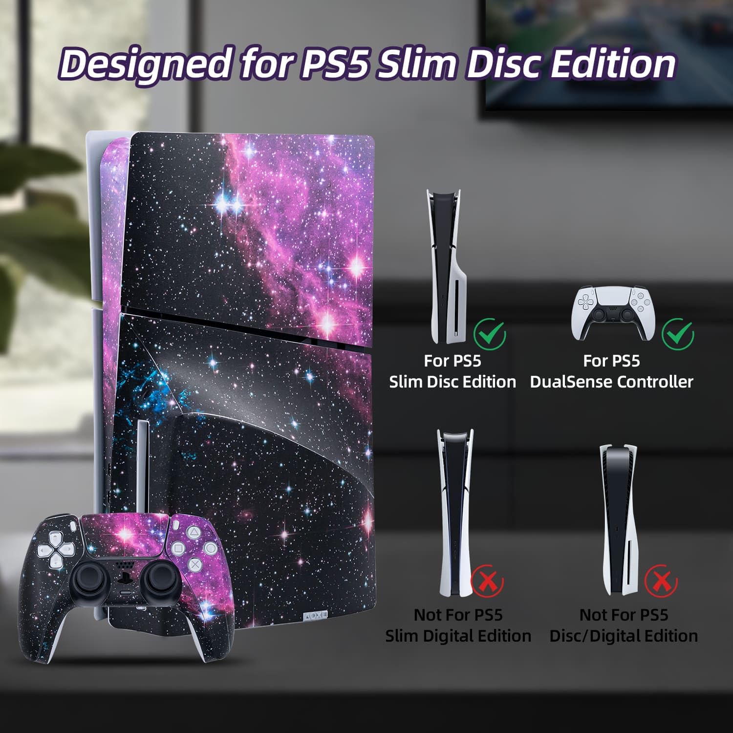 Mcbazel Calcomanías de la Serie Pattern Pegatinas de Vinilo Solo para PS5 Slim Disc Edition - Galaxy